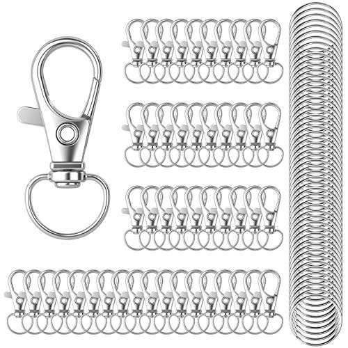 100PCS Swivel Lobster Clasps Key Ring Hoops with 50Pcs Metal Clips and 50Pcs Keyring Key Chain Hooks with Split Rings for Jewellery Making Hanging Crafts(Silver)