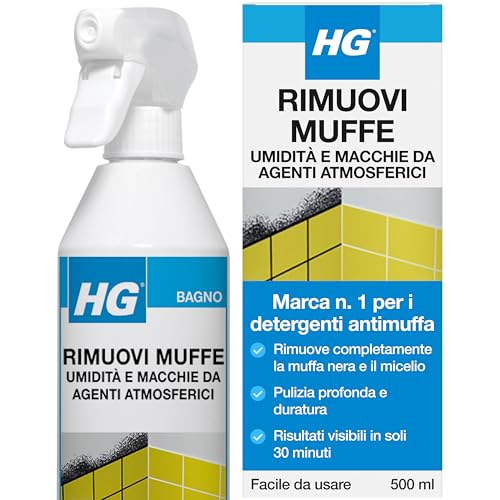 HG Spray Rimuovimuffa per Pareti, Guarnizioni in Silicone, Piastrelle della Doccia, Sauna e del Pavimento, Rimuove Muffe, Alghe e Funghi, 500 ml (186050108)
