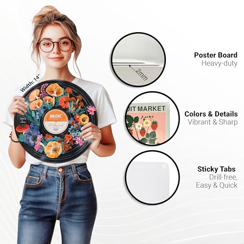 HK Studio Records Botanical Wall Art Aesthetic 12" Pack 4 - Dorm Decor, Room Decor Aesthetic, Hippie Room Decor, Room Decor for Teen Girls