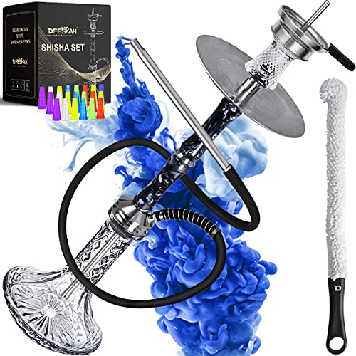 DFESKAH Shisha Set Edelstahl - Epoxidharz Hookah 75cm Wasserpfeife Ausblassystem Kaminkopf Komplettset Silikonschlauch… – Bild 3