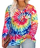 RITERA Plus Size Tunics for Womens Tie Dye Casual Winter Loose Fit Blouses Flowy Shirts Tops Blouses Rainbow red Blue Yellow XL 14w 16w