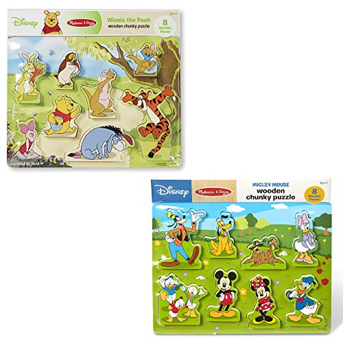 Melissa & Doug Disney Winnie the Pooh and Mickey Mouse Wooden Chunky Puzzles Set