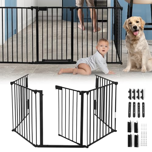 YUENFONG Cancelletto di Protezione, Cancelletto di Sicurezza Barriera per Bambini per Protettiva, Camino, Cani, Animali, Stufa,Pieghevole Grata Stufa Frieplace Guard in Metallo (Nero, 75 x 60cm)-5pz