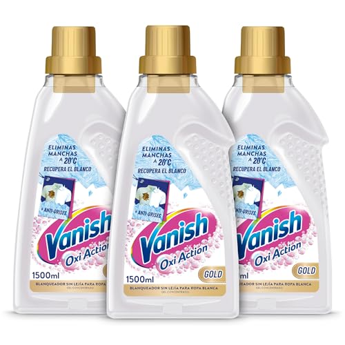 Vanish Oxi Action Gold Multipoder - Quitamanchas multibeneficio, blanqueador y potenciador del lavado, para ropa blanca, en gel, sin lejía - 3 x 1500 ml (4500 ml)
