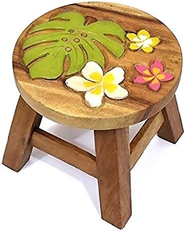 Amazon Co Jp ハワイアン雑貨 インテリア 木製ラウンド スツール モンステラ プルメリア柄 ハワイ雑貨 お土産 ホーム キッチン