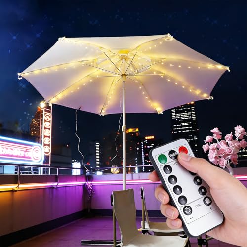 Lampes pour Parasol, 104 LEDs Lumières de Parasol avec 8 Modes Eclairage LED Télécommande, Lampe Parasol de Patio, Bandes Lumineuses Décoratives, pour...