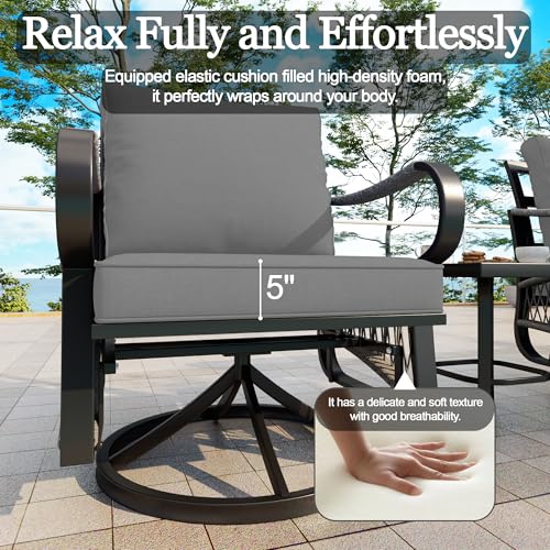 Image of 3 Pieces Outdoor Furniture Set, Metal 360 Swivel Rocking Chairs Bistro Sets, Patio Conversation Set with Side Table for Deck, Porch, Garden, Backyard, Poolside (Gray Cushions)