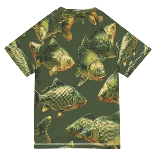 Boys Short Sleeve T-Shirts Bass Carp Fish Blue Rashguard Kids Swim Shirts Sun UPF 50+2