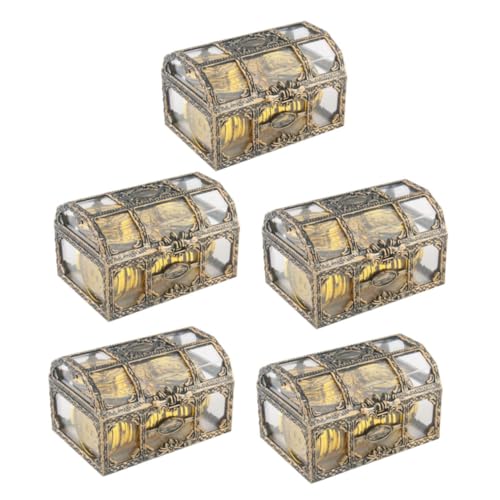 ibasenice 5個 貯金箱 アンティーク クリスタルリング ジュエリーオーガナイザー コインボックス 宝箱 アンティーク 木箱 アンティーク 貯金箱 お札も入る クリスタル 宝箱 海賊の宝箱 収