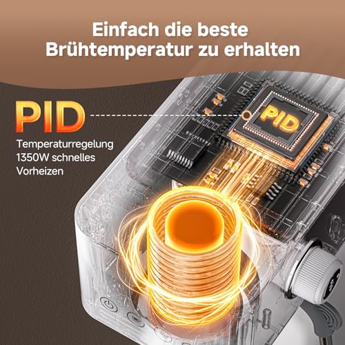 AMZCHEF Siebträgermaschine 20 Bar Espressomaschine klein mit LED-Display, Milchaufschäumer & Edelstahl-Dampfstab, 1350W Schnellaufheizung, 1,5L Wassertank, für Espresso Cappuccino Latte,Weiß 3