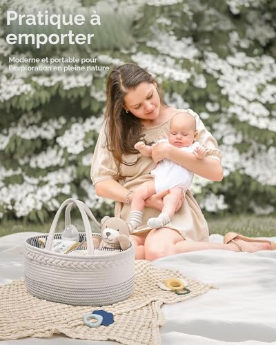 Organiseur de table à langer Maliton - Panier de rangement blanc pour couches de bébé - 8