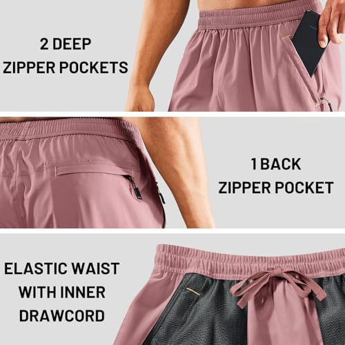 Image of MIER Men's Quick Dry Running Shorts with Zipper Pocket Elastic Waist Athletic Workout Exercise Shorts
