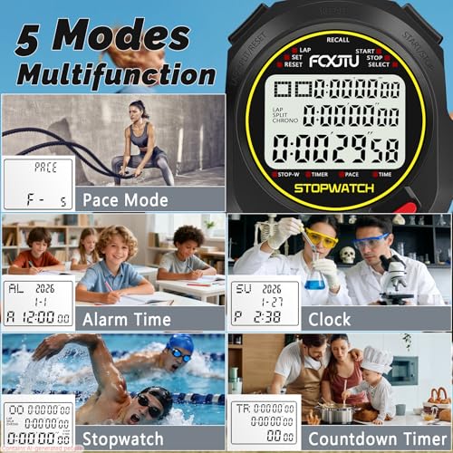 Professional Stopwatch Timer, 3-Row 10 Lap/Split Memory Count up/Down Timer, Extra Large Display with Pace Mode Clock Alarm Calendar Includes Battery, Lanyard for P.E Coach and Sport Events - Image 4