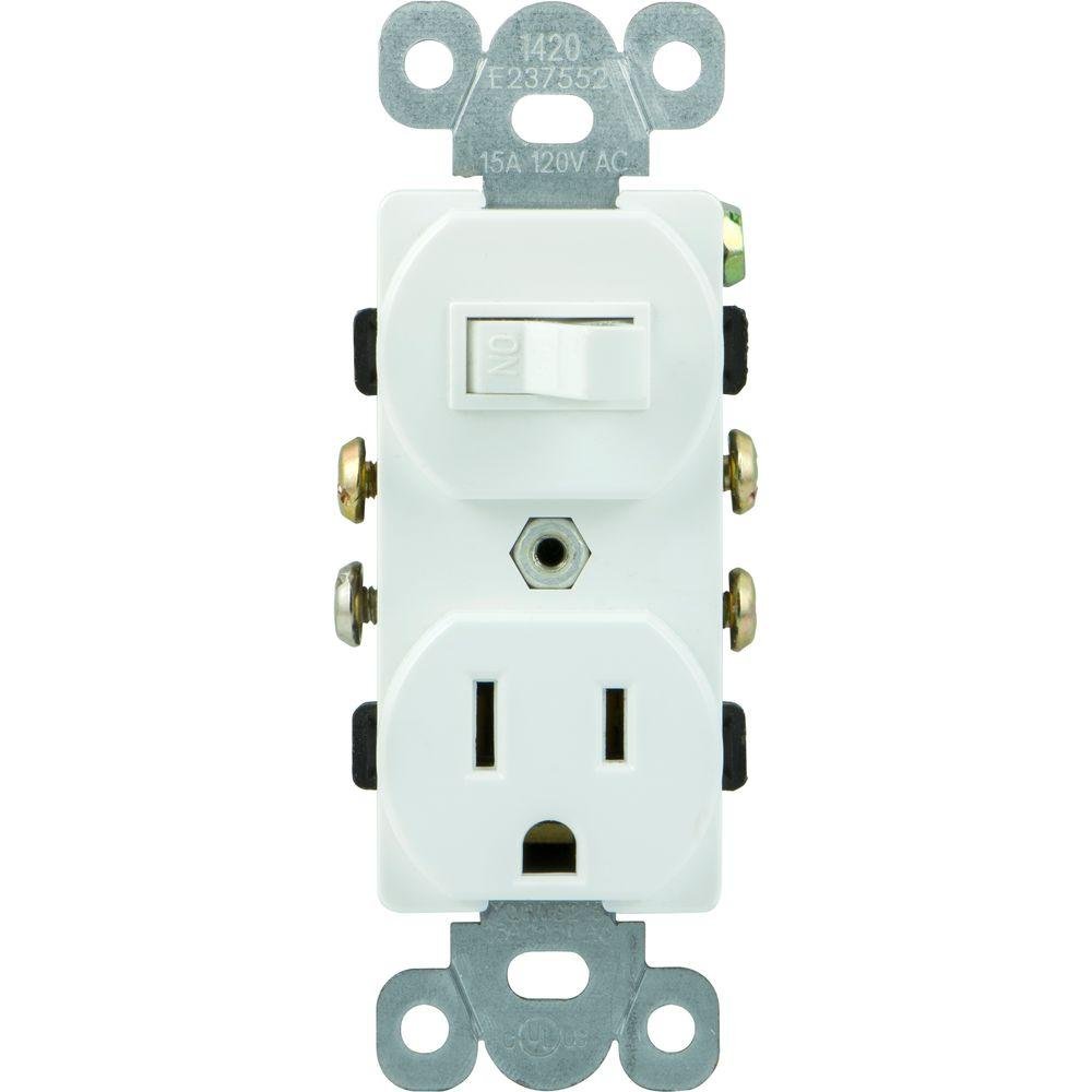 White Thermoplastic Single Pole Toggle Switch and Outlet