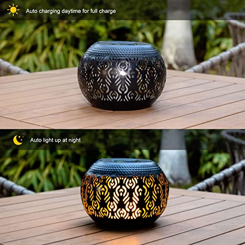 Solar Table Lanterns Outdoor Waterproof - Dancing Flickering Flame Lamp Black Peacock Feather Metal Tabletop Light Solar Powered Decorative Lantern For Desk Bedroom Patio Garden Pathway Yard (1 Pack) #TOP1