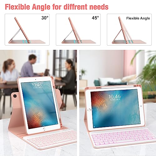 Image of OYEEICE Keyboard Case for iPad 6th /5th Generation 9.7 inch, 360 Rotatable, 7 Color Backlit Detachable Wireless Keyboard, Upgraded Magnetic Cover with Pen Holder for iPad Air 2nd Gen