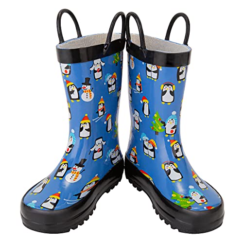 Freemori Kids Toddler Rain Boots For Boys Baby Infant Youth Rainboots For Girls Raining Boots Outdoor Water Shoes Handmade Natural Rubber Children Muck Boots With Easy-On Handles #TOP1
