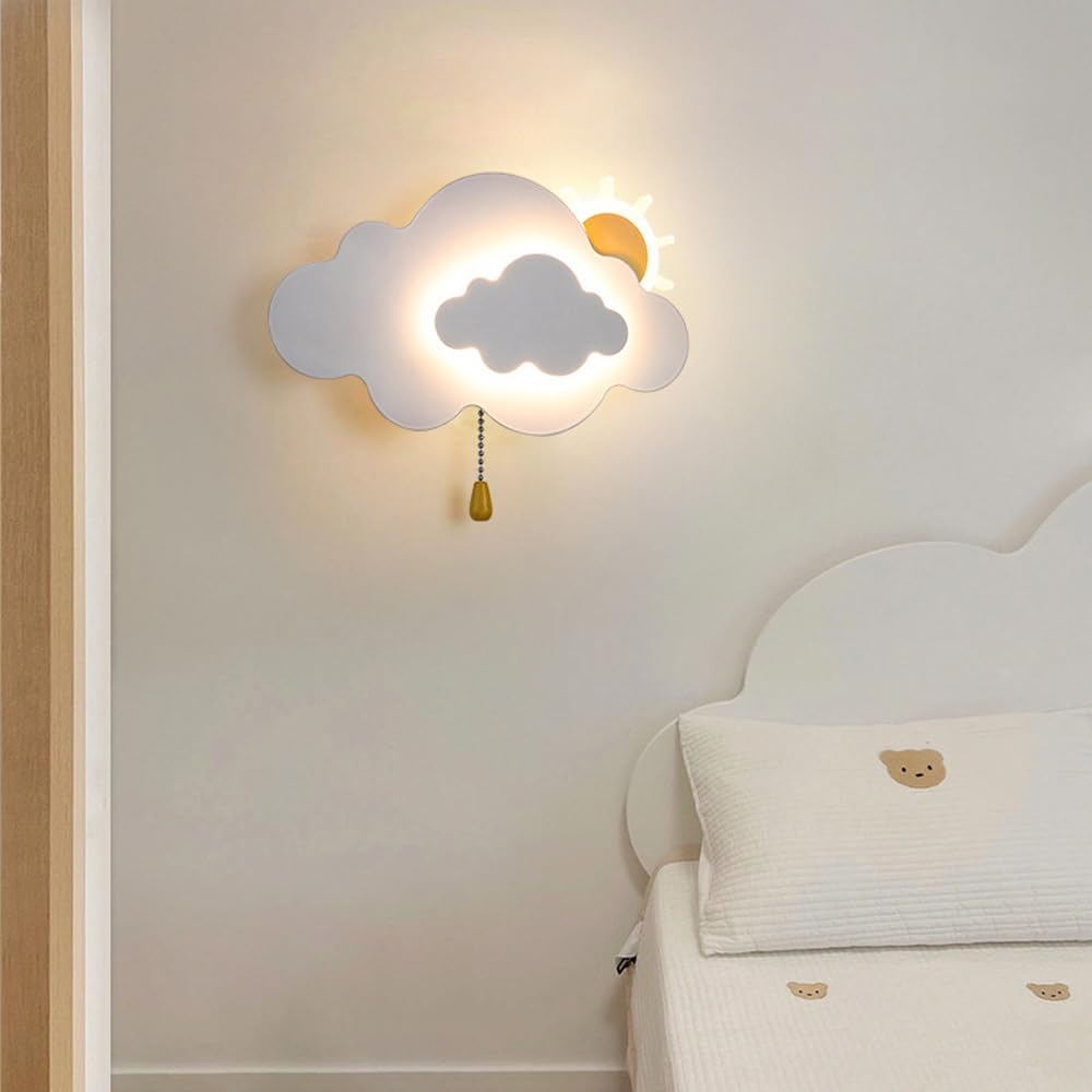 Kinkiet LED, Chmura do słodkiej dekoracji chmurki Kinkiet ścienny z łańcuszkiem ściemnialnym Lampa ścienna LED do sypialni dziewcząt, zagłówek łóżka dla chłopców, ganek, biały różo