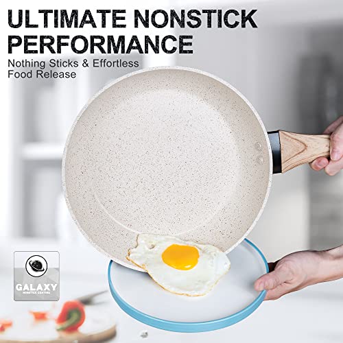 Image of Michelangelo Non Stick Frying Pan with Lid, Frying Pan Induction Base with Bakelite Handle, 26cm Granite Frying Pan with Lid, Nonstick Frying Pan, Induction Frying Pan