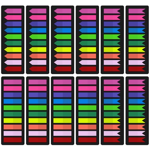 KICNIC Page Markers Sticky Index Tabs, Arrow Flag Tabs Self Adhesive, Colored Notes Tab Stickers for Notebook, Documents, Books [10 Colors, 3 Designs]
