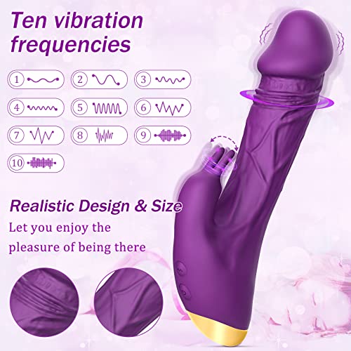 Realistic Rabbit Vibrator Dildo | Rose Adult Sensory Sex Toys For Women, 2 In 1 G-Spot & Clitoral Vibrators With 10 Vibrations, Waterproof Vagina Clitoral Stimulator For Women Couple Pleasure (Rabbit) #TOP1