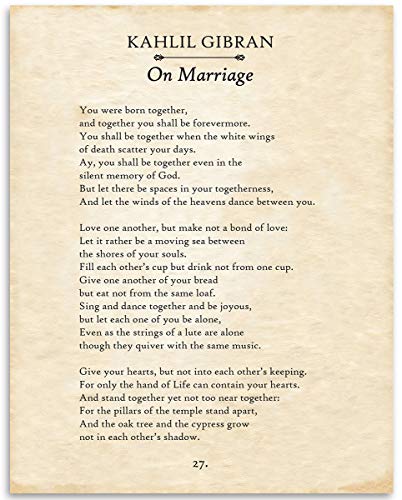 On Marriage Kahlil Gibran 11x14 Unframed Print Book Page Wall Art Literary Quote Poster Vintage Style Typography Artwork Romantic Wedding Gift Home Decor Classic Literature