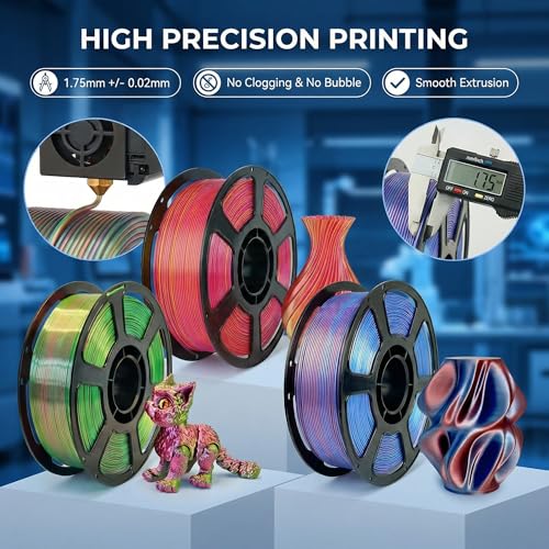 Image of Silk PLA Multicolor 200gx4 Bundle, Shiny 3D Printer Filament 1.75mm | Silky Dual-color Glossy PLA Bundle Red Gold /Green /Black /Blue, ±0.02mm , ideal for vivid small-print multicolor effects