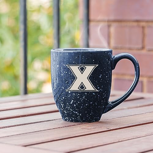 Image of Rico Industries NCAA Xavier Musketeers Navy Blue Personalized 16 oz Team Color Laser Engraved Speckled Ceramic Coffee Mug