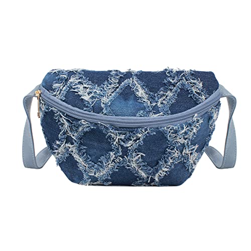 Pochete feminina jeans com estampa de losango, bolsa de cintura, bolsa de ombro, transversal, A-Denim, one size