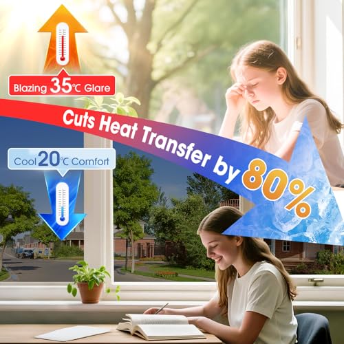 Lifetree Reflective One Way Window Film Privacy: Mirror Window Tint Film Heat Control Sun Blocker, UV Anti Glare Film Clear Day and Night for Home Office (Black, 44.5 * 200cm)
