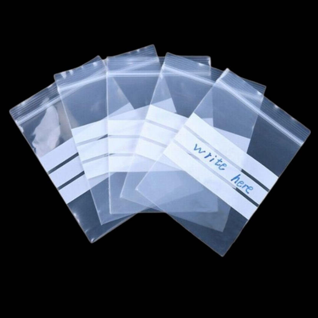 ezkart| 100x Strong Resealable Zip Lock Bags | Reusable Clear Plastic Bags | Ideal for Food Storage Jewellery Medicine (100, 4 x 5.5 Inch-Write On Panel)