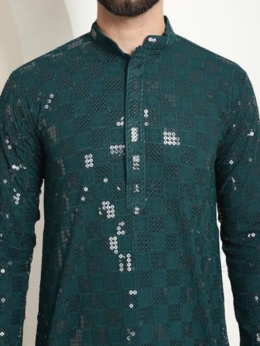 Image of SOJANYA (Since 1958 Men's Cotton Embroidered Sequinned Long Kurta