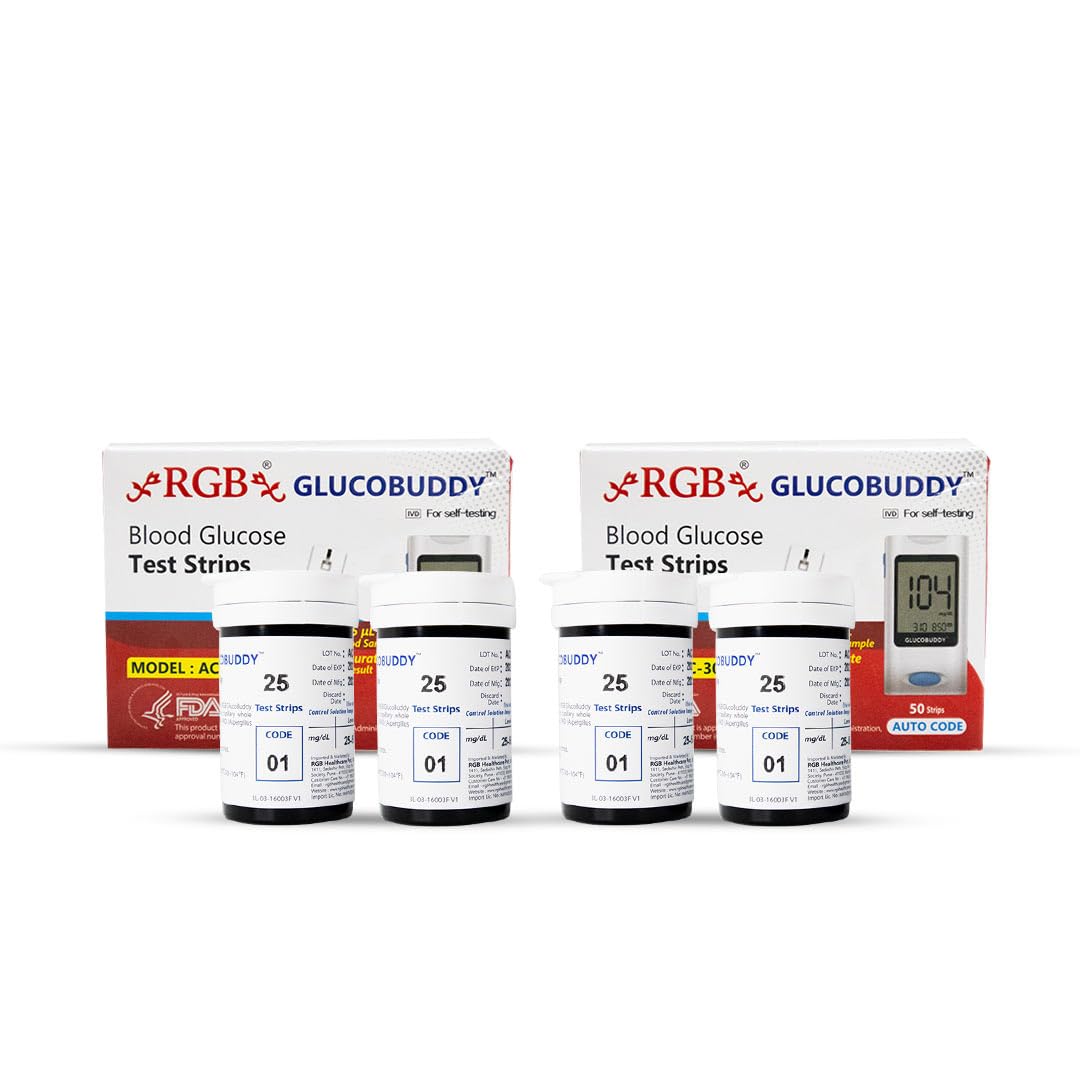 RGB Glucobuddy AC 300 Strips pack of 100 Glucometer Strips | RGB Blood Sugar Test Strips | US FDA Approved (B0CT3L711C) Amazon Price History, Amazon Price Tracker