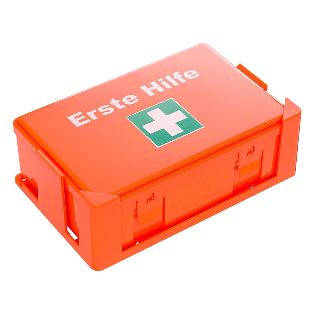 BIGPACK 10x Erste-Hilfe-Verbandkasten, Wandhalter, orange, Kunststoff, DIN 13157 aus Kunststoff, Art.-Nr. 608876 | Verbandskasten | Notfallkoffer | Erste Hilfe Kasten