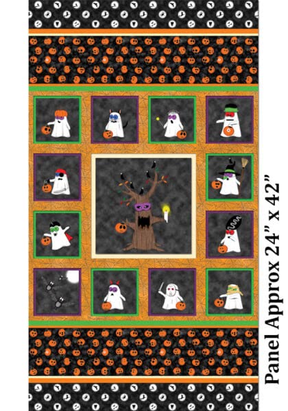 Quality Sewing Fabric - Halloween Ghost Pumpkin Tree Spooky 100% Cotton Fabric Booville 24 x 44 Inch Panel