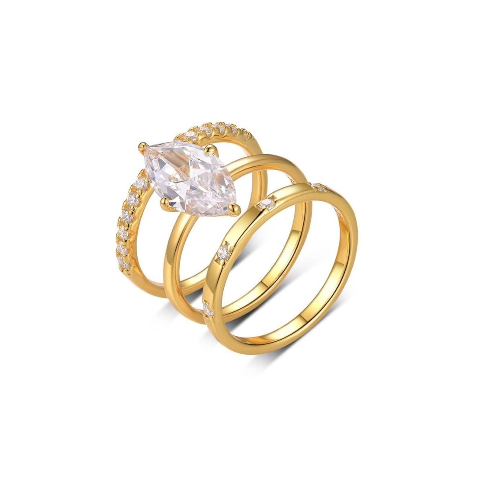 Anello di fidanzamento da donna, set di 3 anelli con taglio marchese 3 carati moissanite oro giallo 14 carati, misura 60 (19,1)