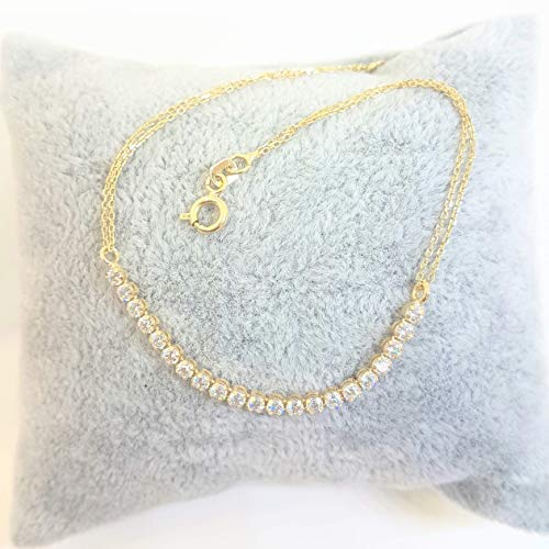 14K Real Solid Gold Tennis Bracelet with White Cubic Zirconia Stones Cute Charm Dainty Delicate Elegant Jewelry for Women best birthday gift for yourself mom girl