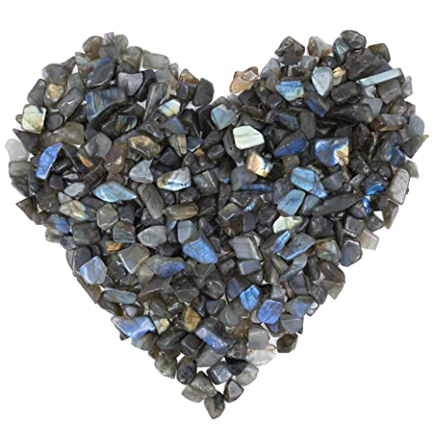 BEZAVO Labradorite Chips, 1 lb Crushed Crystal Chip Stone, Gemstone Chips Crushed Pieces Irregular Shaped Stones for Tumbling, Cabbing, Chakra Balancing, Reiki Healing, Gifts, Jewelry Making