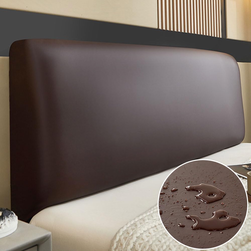 ENEN Elástica Funda Cabecero Cama, Material PU Cubierta para Cabecero de Cama, Lavable Universal Todo Incluido Cubre Protectora de Cabeceros para Cama 120-220cm (150cm,Café)