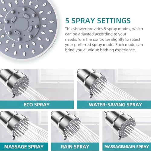 Image of Filtered Shower Head, 5 Modes High Pressure Shower Head with 15 Stage Hard Water Shower Filter Cartridge for Remove Chlorine and Harmful Substances