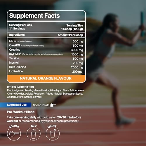 Image of Decode Age SportVit Powder | Pure Caffeine-Free Pre-Workout | 8-In-1 Formula with NR, myHMB, Creatine, Electrolites | Boost Stamina, Strength & Recovery 14 Serving | 175g