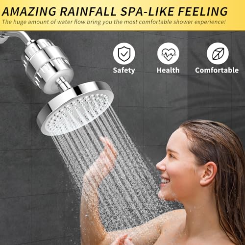 Image of FEELSO SF-15 Shower Head With 15 Stage High Output Hard Water Softener Filter - Removes Chlorine and Harmful Substances - Includes Filter Cartridge for Bathroom