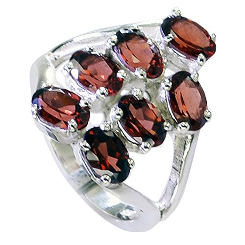 Bague grenat naturel ovale en argent massif de style cluster haut de gamme
