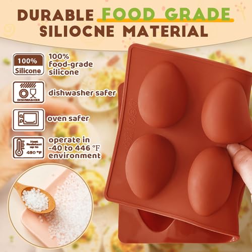 Image of HKNMTT Silicone Egg Molds Easter 2PCS, 2.4 inch Food Grade 3D Moulds for Vegan Deviled Eggs Peanut Filling 3D Chocolate Candy Jello Pudding Soap Gift, Oven Safe Baking Cake Kit