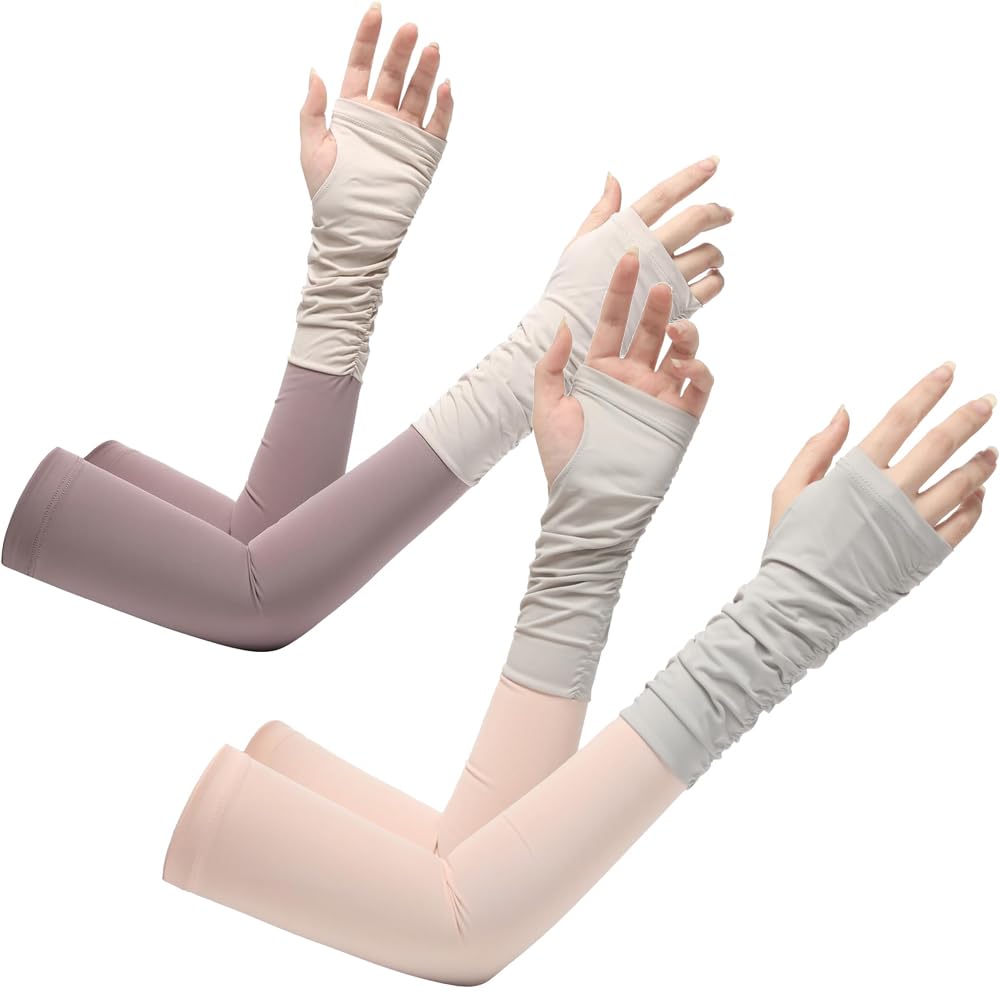 Azonee Sun UV Protection Cooling Arm Sleeves Men Women Arm Cooling Sleeve Long Driving Sumer Gloves Anti Slip Sunblock Cycling Sleeve 2 Pairs, M