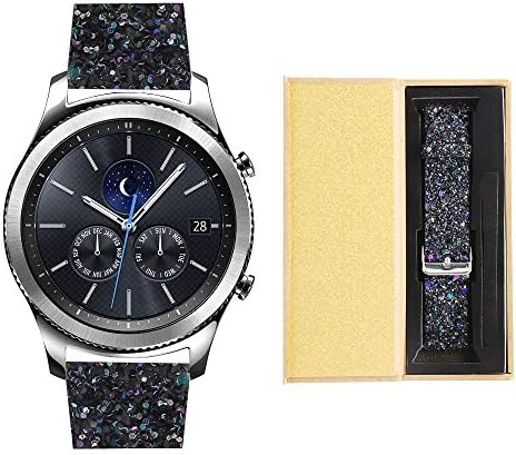 Compatible Samsung Gear S3 Bands Women Shiny, 22mm Watch Band Quick Release, Replacement Leather Strap Glitter Sparkling with Samsung Galaxy Watch 46mm / S3 Frontier/Classic Watch (Black,22mm/46mm)