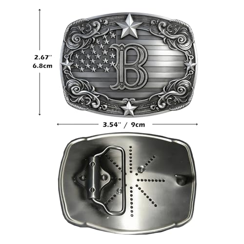 Image of Western Belt Buckle for Men Vintage Cowboy Rodeo Texas Initial Letter ABCDJMR to Z Belt Buckles