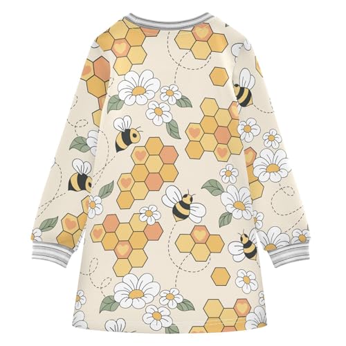 Honeycomb Girls Dresses Long Sleeve Sweatshirt Dress for Girls Winter Toddler Casual A Line Dresses Size 2-8T2