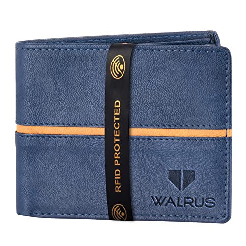 Image of Walrus Brye Nature Friendly Vegan Leather Men Wallet Business Card Holder Vegan Leather Bi Fold Stylish Purse for Men, Card Case with RFID Blocking - Perfect for Gift for him (Casual, Blue)