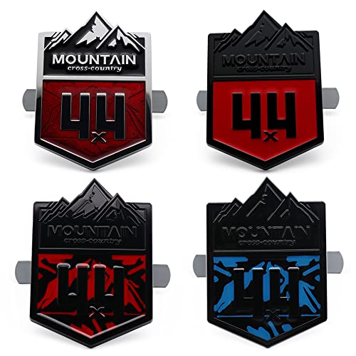 Image of 1X Front Grille Mountain 4x4 Cross Country Metal Car Sticker Off Road Racing Decal Emblem Badge Fits Off-Road Car Truck SUV (Black & Red)